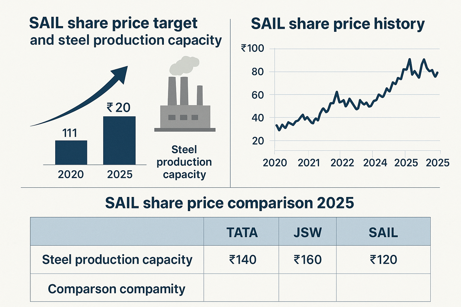 SAIL share price target and steel production capacity” “SAIL share price history chart” “SAIL share price comparison 2025” “SAIL share price target 2025 to 2040 projection”
